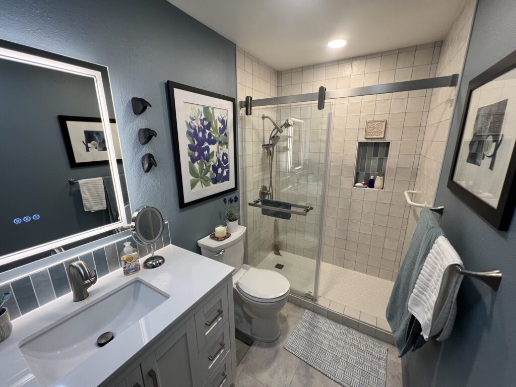 Fully designed Bathroom remodel with unique finishes 