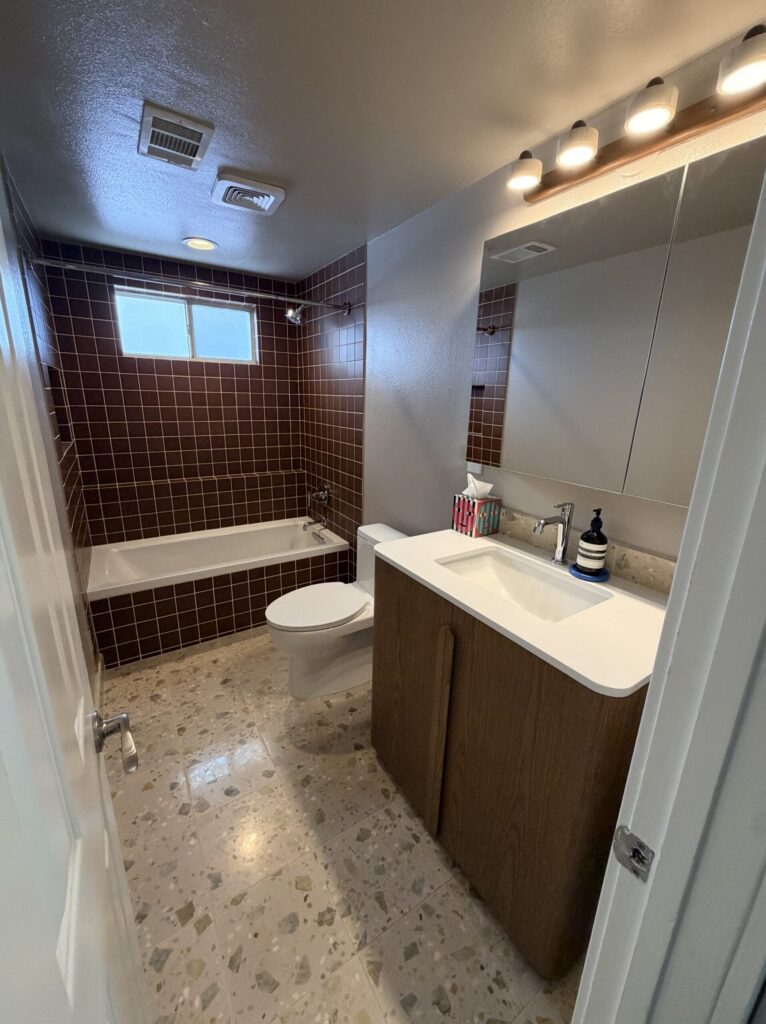 A completed bathroom remodel project done in Costa Mesa California