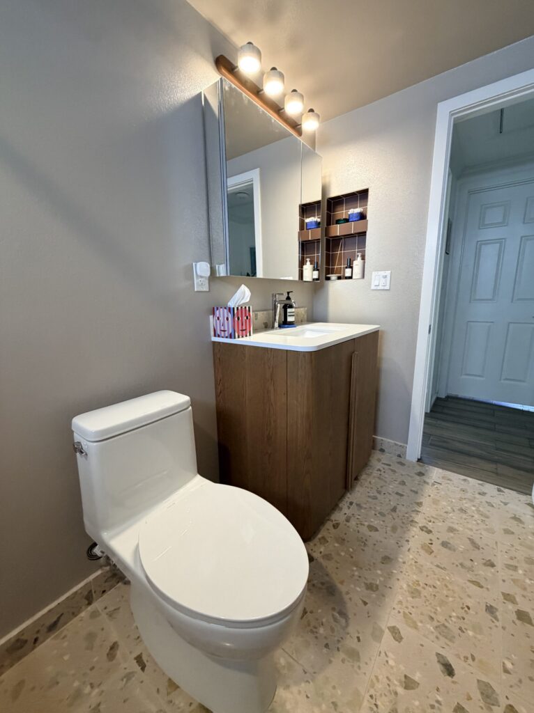 Terrazzo tile floor rounded out this look