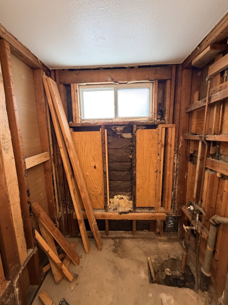 Damage found in a shower after removing the fineshes