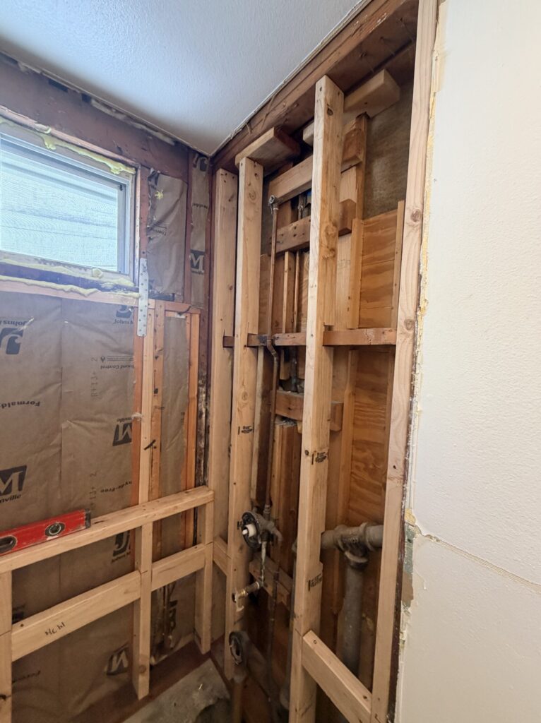 We needed to add framing to provides solid backer for our new tile shower